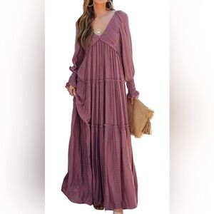 Vici Mustard Seed Mauve Long Sleeve Tiered Maxi Dress